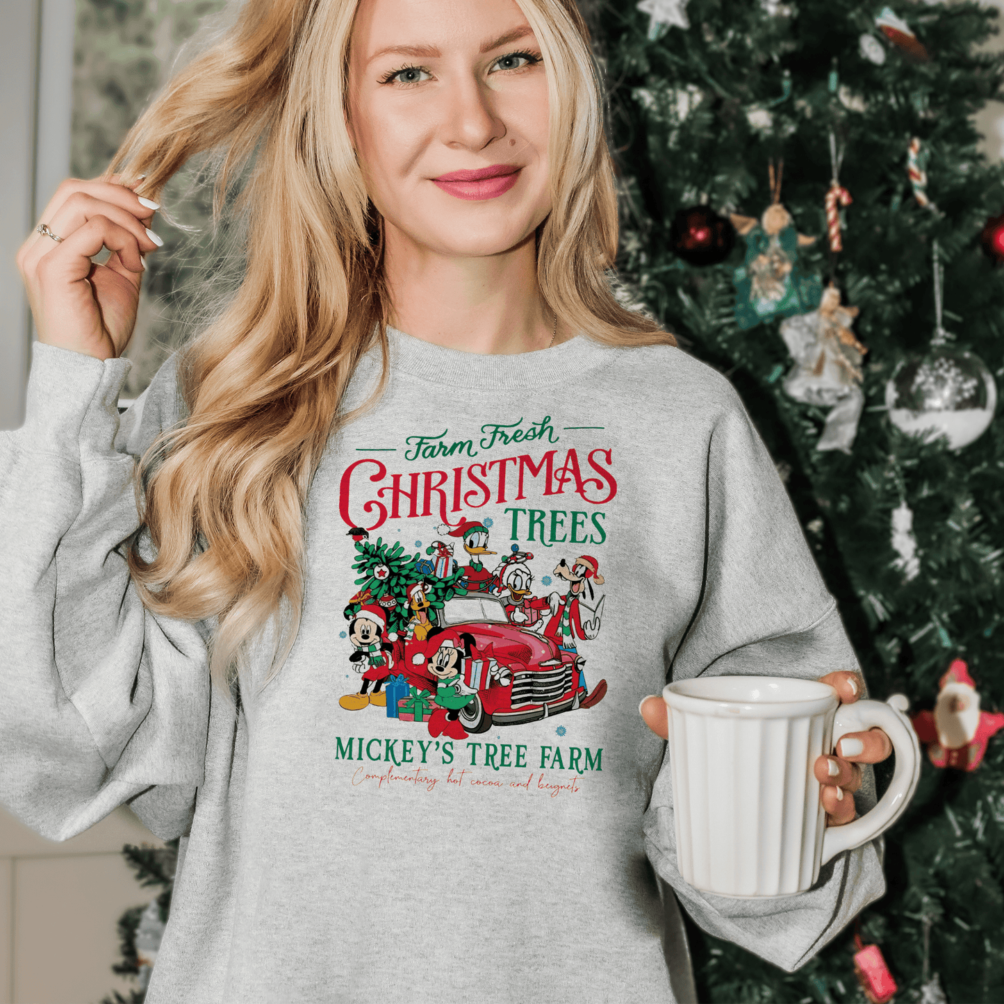 Vintage Pickup and Cartoon Friends Christmas Tree Farm Fresh Sweatshirt