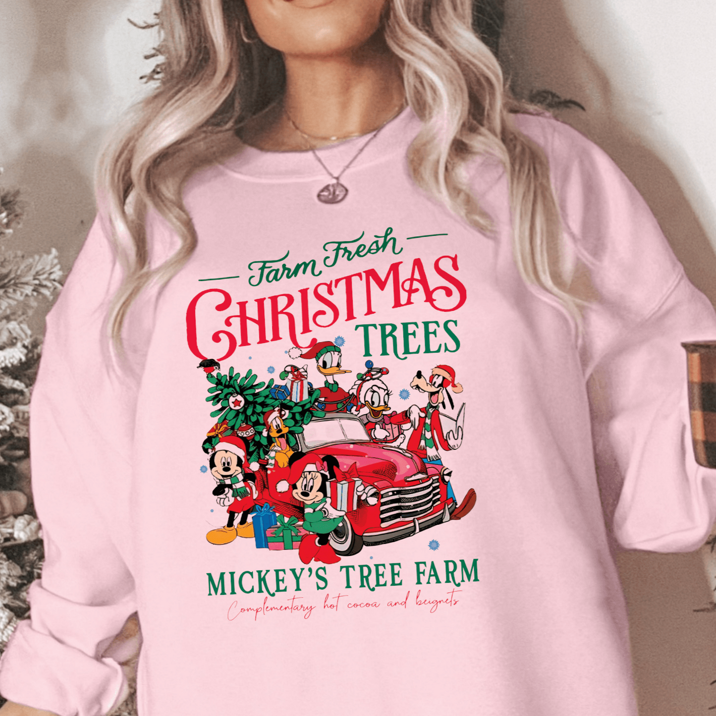 Vintage Pickup and Cartoon Friends Christmas Tree Farm Fresh Sweatshirt
