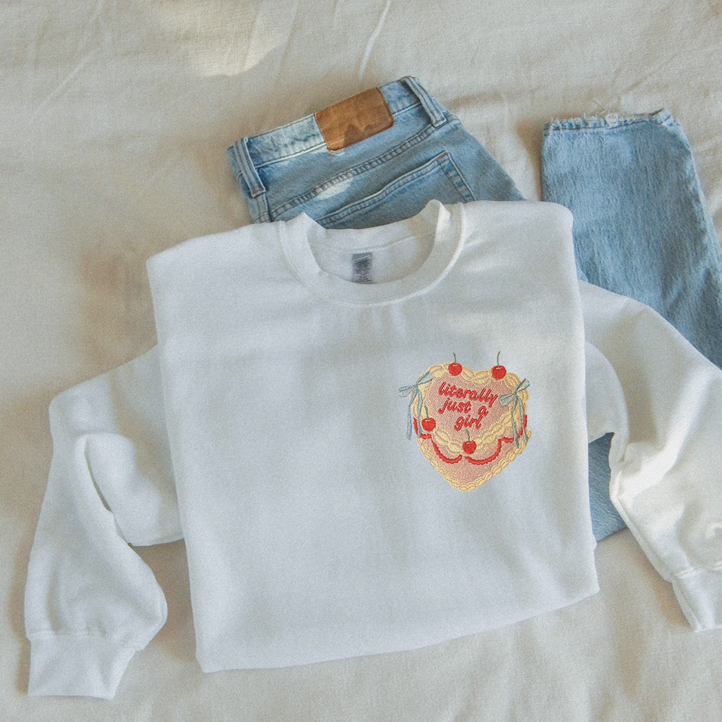 Cute Vintage-Inspired Retro Cake Embroidered Sweatshirt or T-Shirt