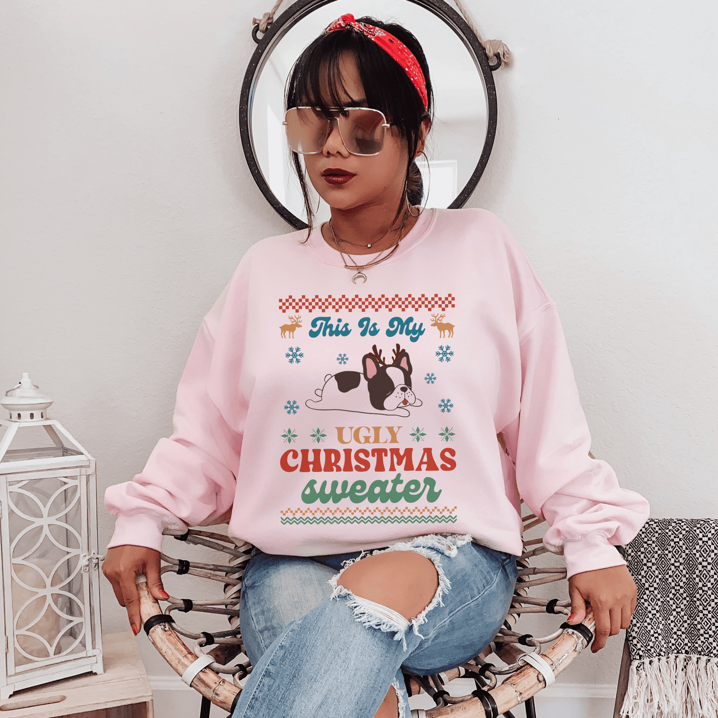 Festive Frenchie Ugly Christmas Sweatshirt
