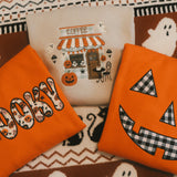 Gingham Jack O Lantern Fall Halloween Embroidered Sweatshirt or T Shirt