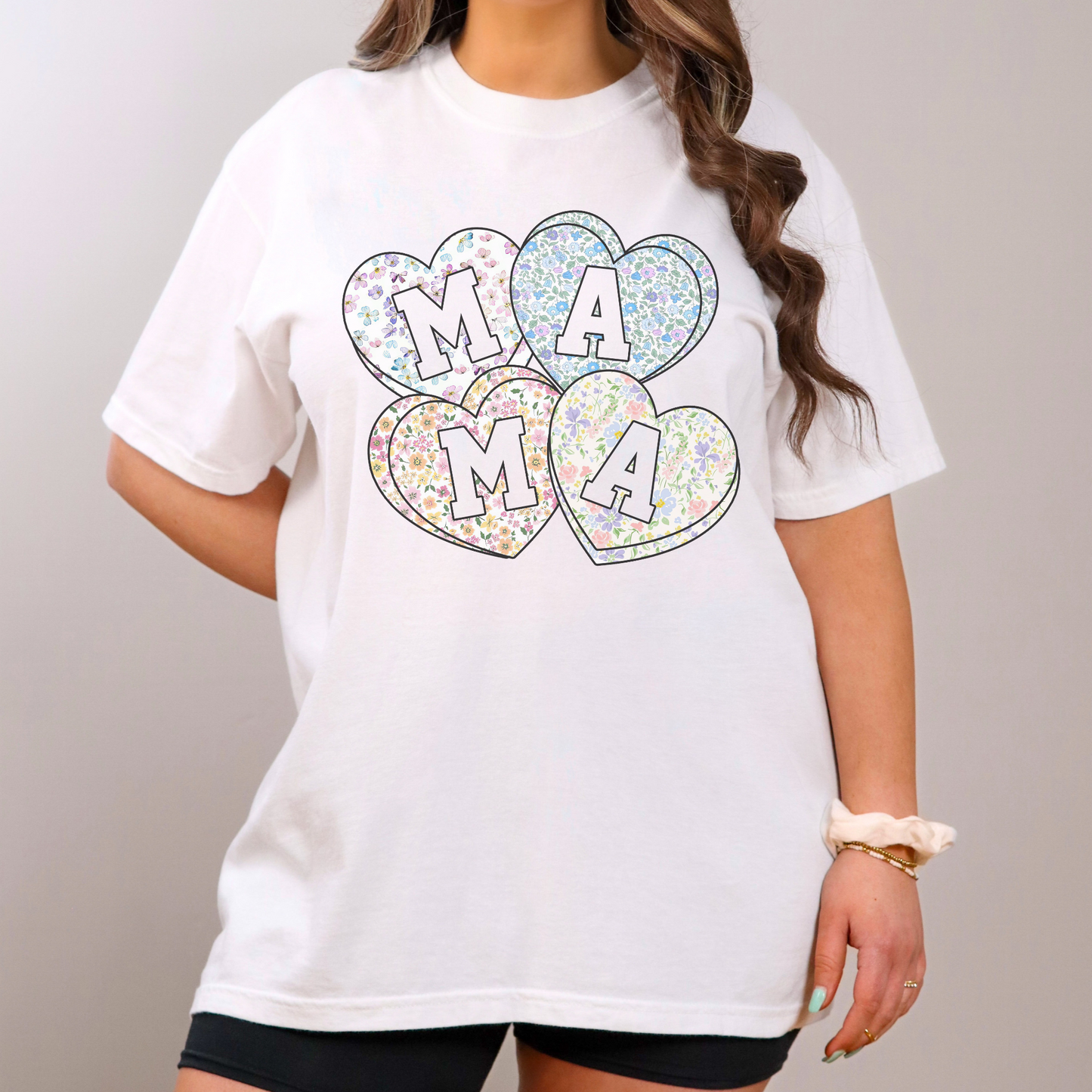 Floral Hearts Mama T Shirt