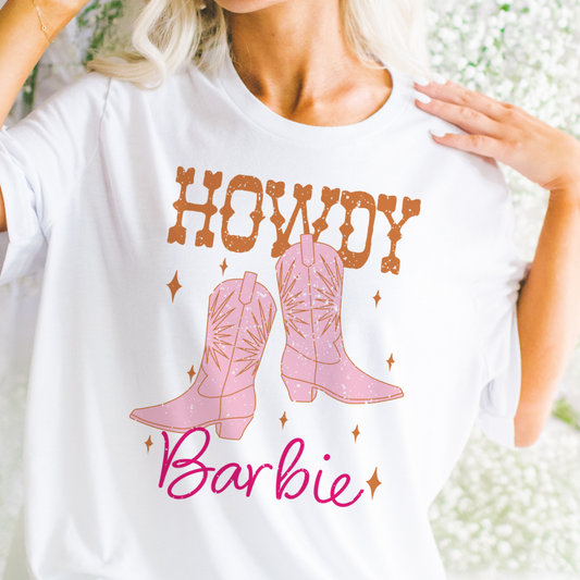 Pink and Orange Distressed Howdy Barbie Western T Shirt