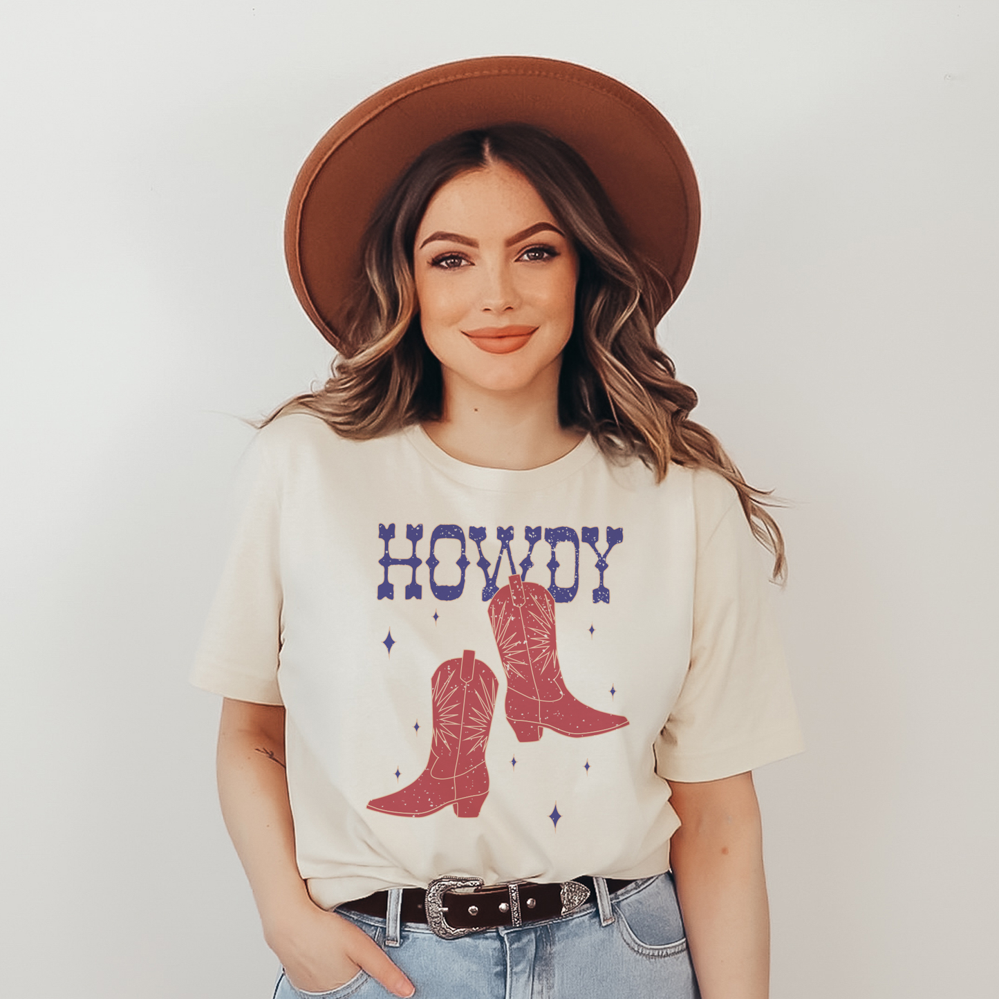 Fourth of July Howdy Western Cowgirl Boots T Shirt