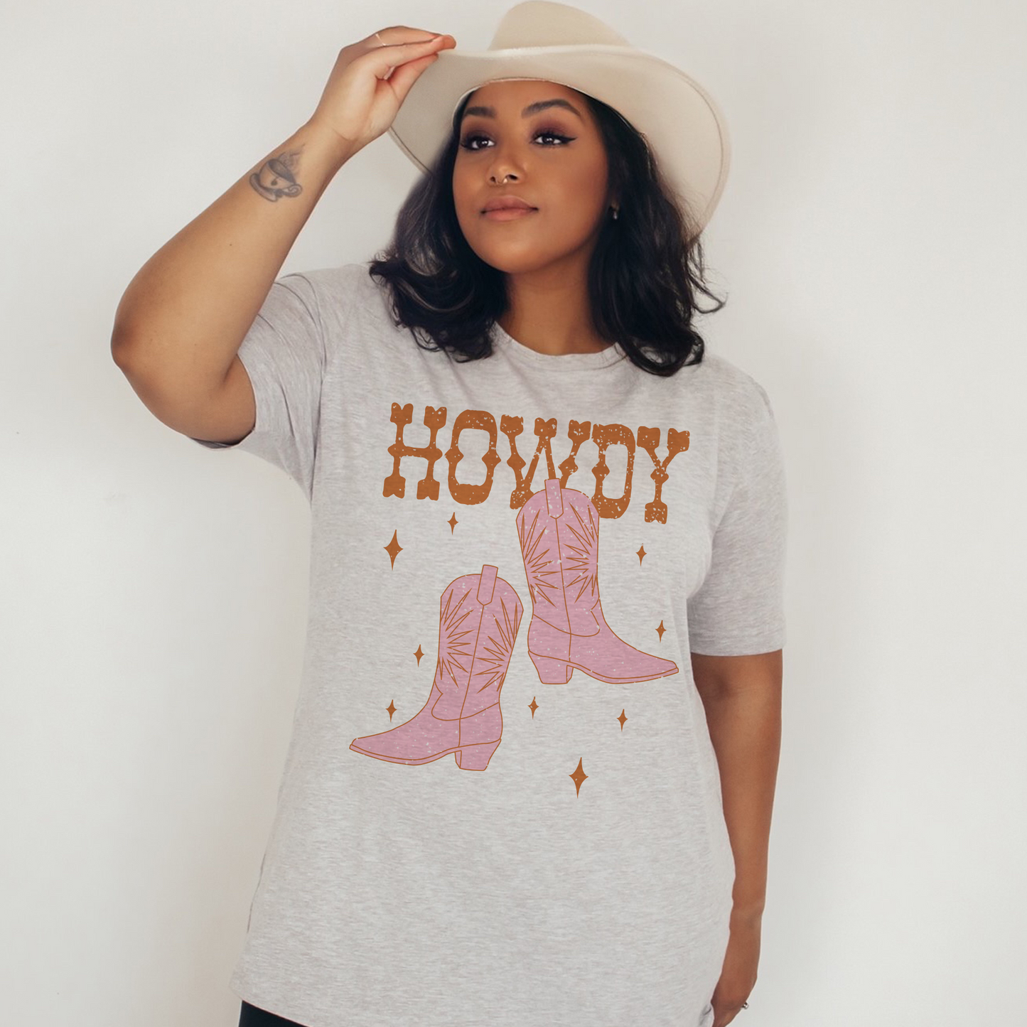 Pink and Orange Distressed Howdy Barbie Western T Shirt