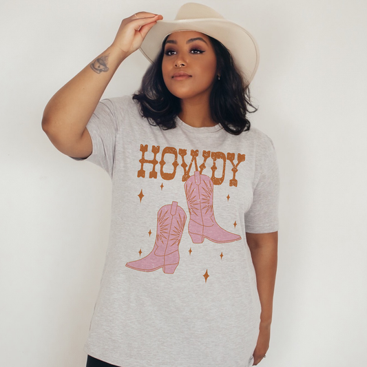 Pink and Orange Distressed Howdy Western T Shirt