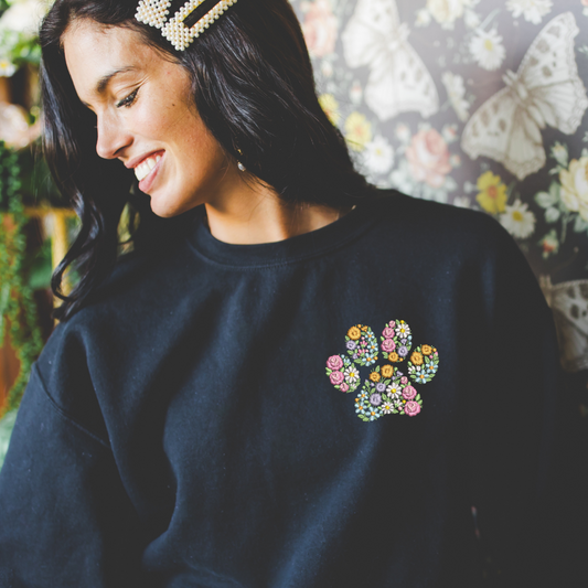 Embroidered Floral Paw Sweatshirt
