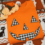 Gingham Jack O Lantern Fall Halloween Embroidered Sweatshirt or T Shirt
