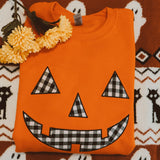 Gingham Jack O Lantern Fall Halloween Embroidered Sweatshirt or T Shirt