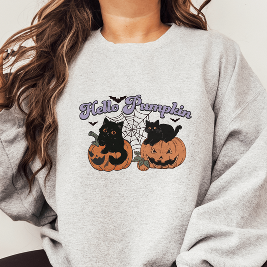 Hello Pumpkin Jack O' Lantern Kittens Halloween White Sweatshirt