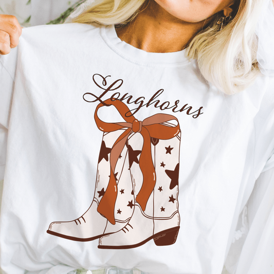 Coquette Inspired Longhorns Western Boots T Shirt