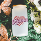 Chic 'Mama' Heart Pattern 13 oz Frosted Libbey Glass Can