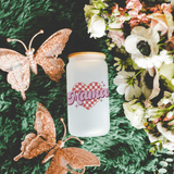 Chic 'Mama' Heart Pattern 13 oz Frosted Libbey Glass Can