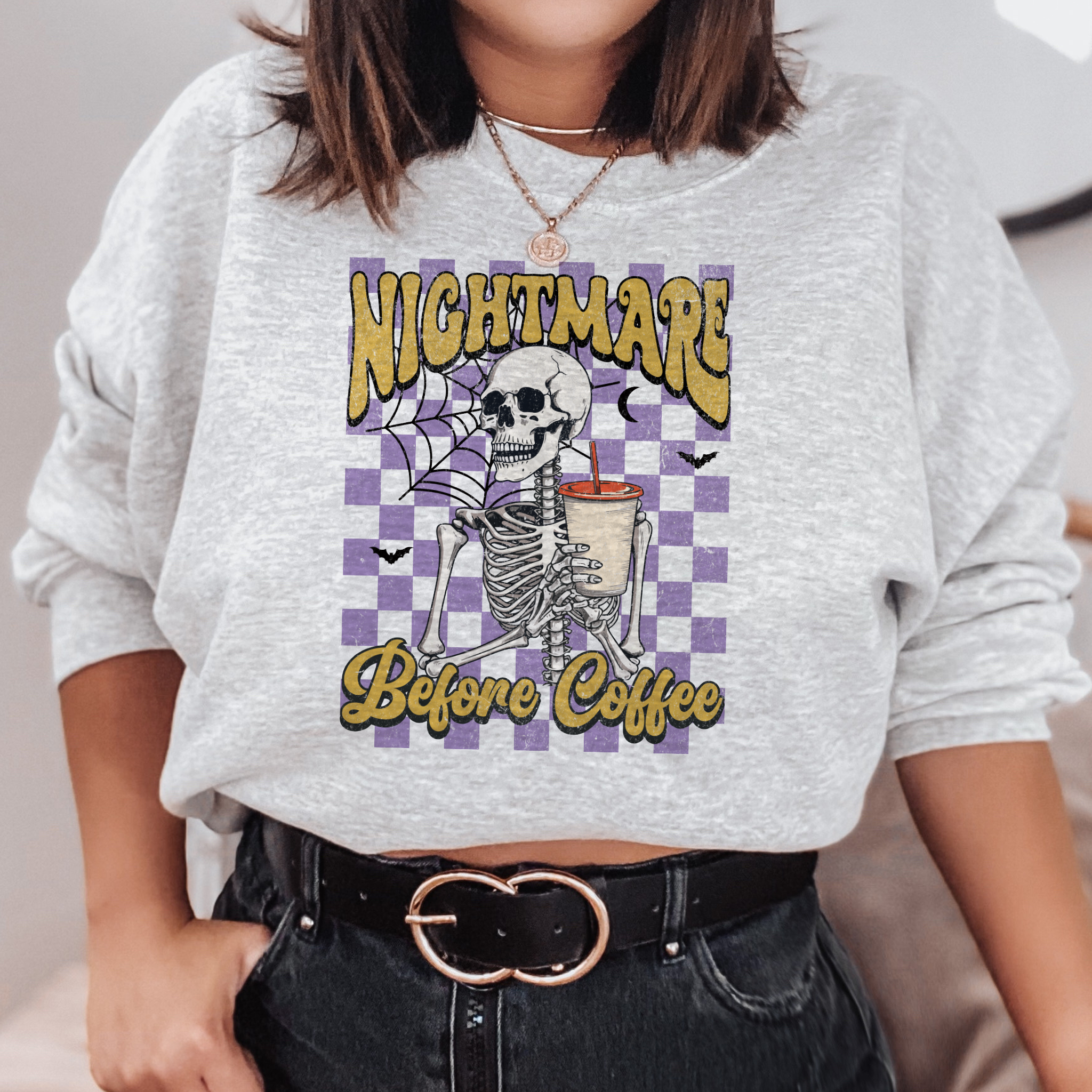Caffeine Cravings Skeleton 'Nightmare Before Coffee' Sweatshirt