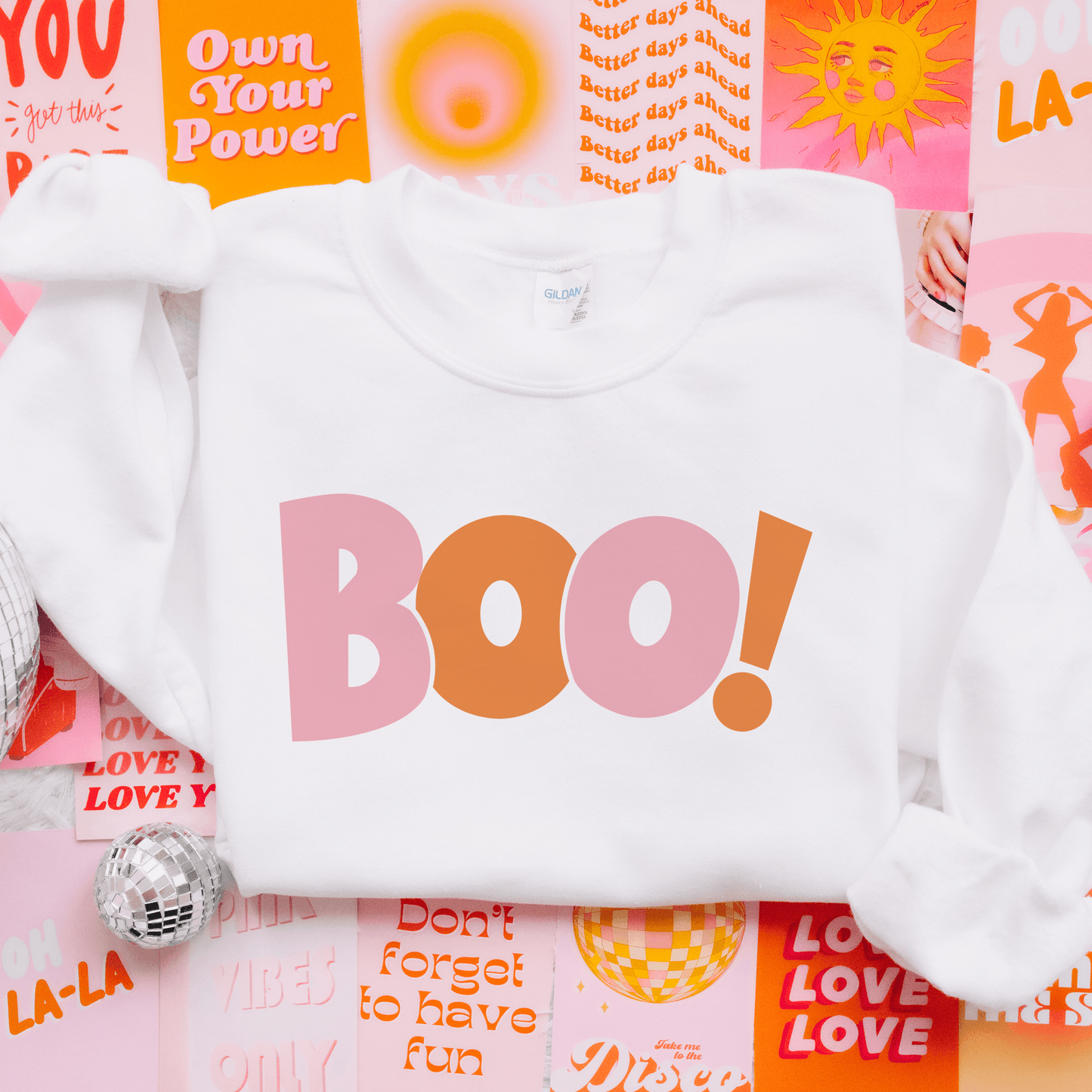 Boo! Bubble Burst Pink and Orange Halloween Sweatshirt