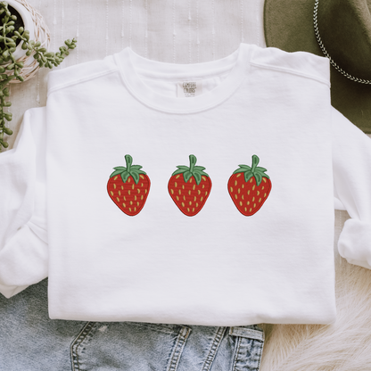 Embroidered Strawberries Farm Crewneck Pullover