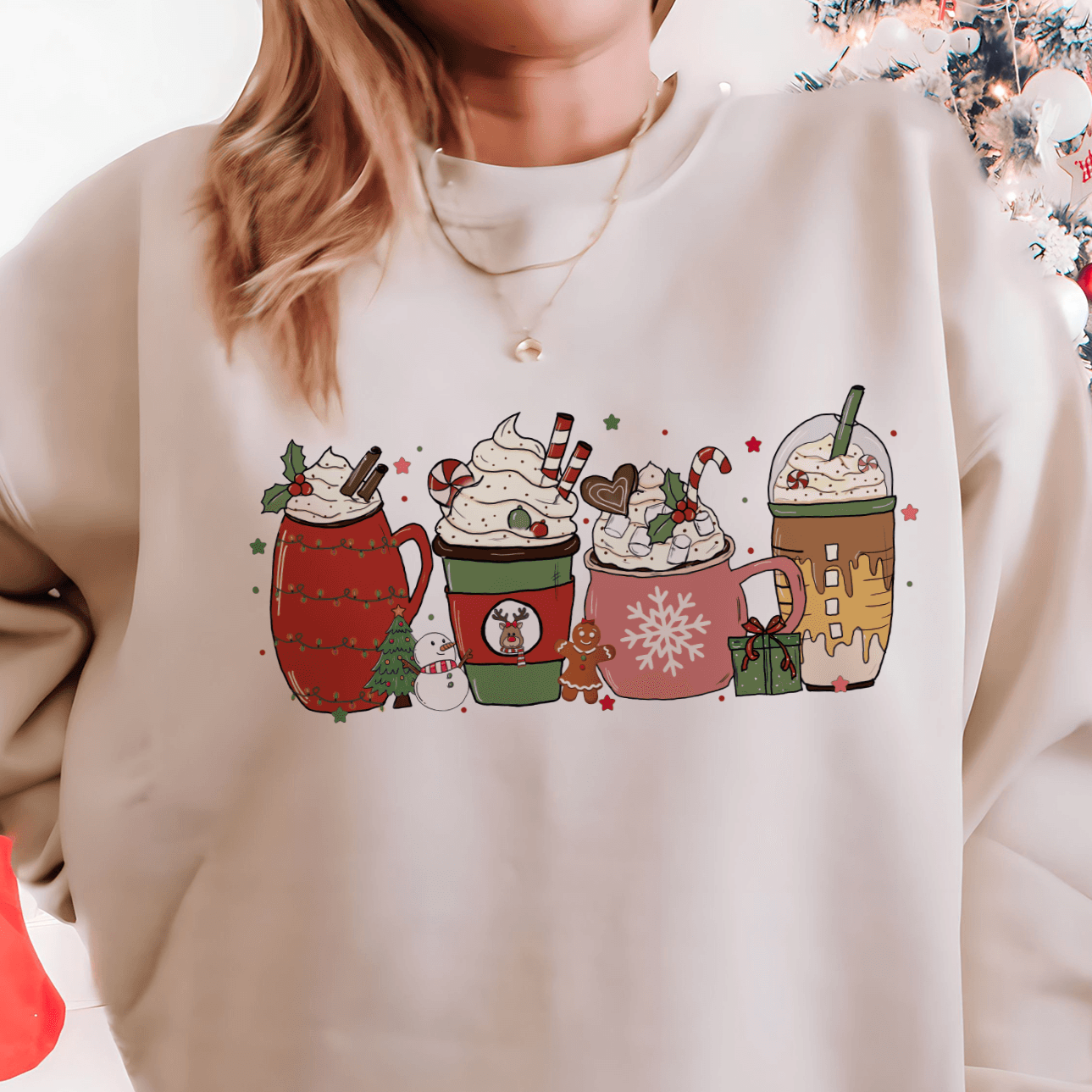 Cozy Festive Coffee Cups Sweatshirt