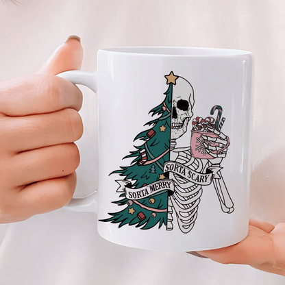 Sorta Scary, Sorta Merry Skeleton Holiday Christmas 12 oz Ceramic Mug