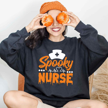 Spooky Nurse Droopy Font and Heartbeat Sweatshirt
