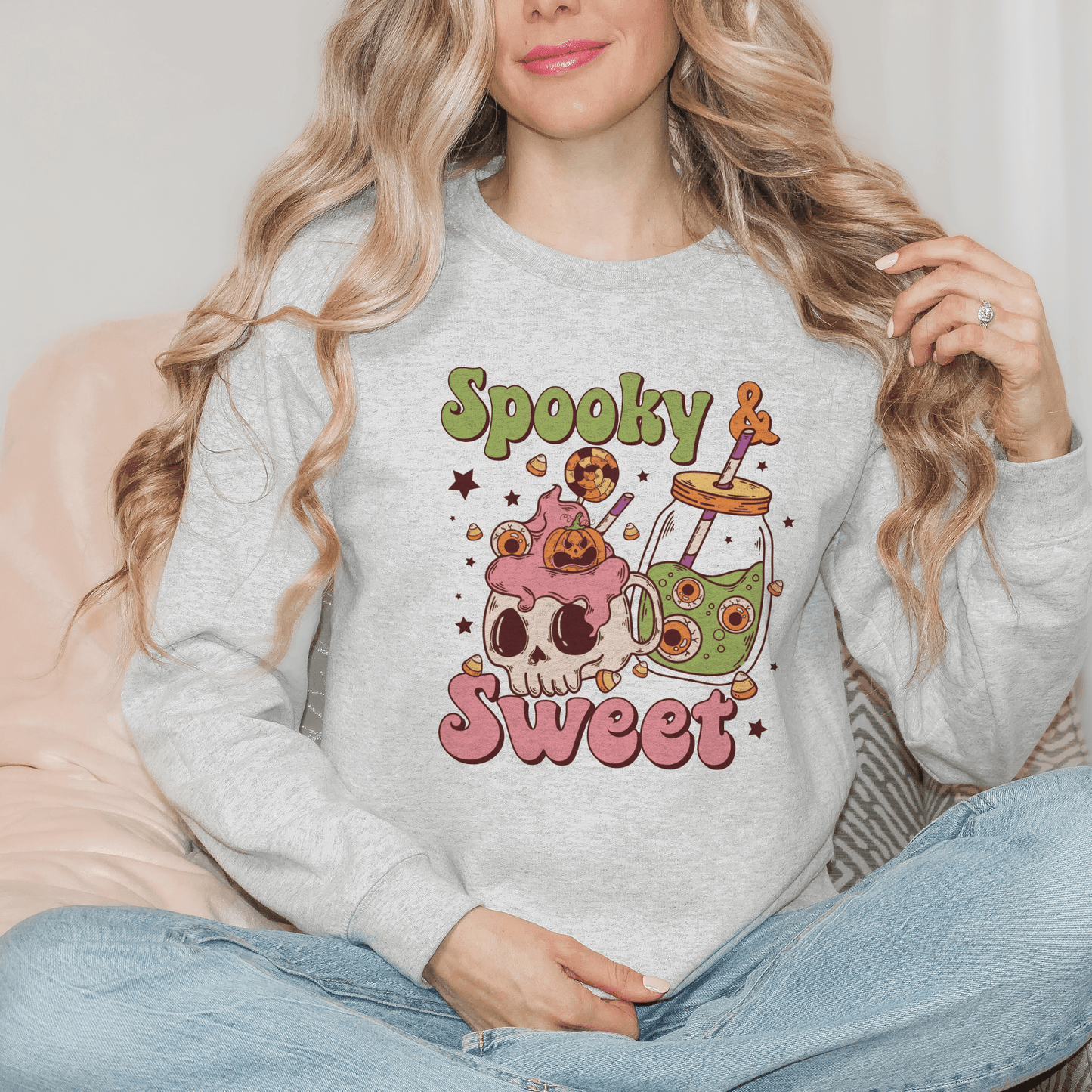 Spooky and Sweet Skeleton Mug Sweatshirt