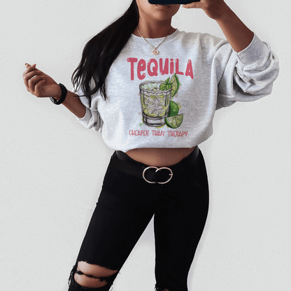 Humorous 'Tequila: Cheaper Than Therapy' Sweatshirt