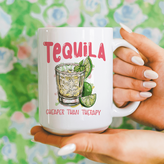 Humorous 'Tequila: Cheaper Than Therapy' 12 oz Ceramic Mug