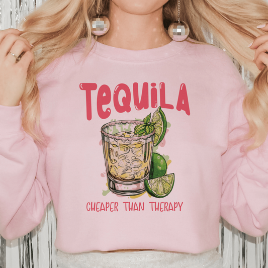 Humorous 'Tequila: Cheaper Than Therapy' Sweatshirt