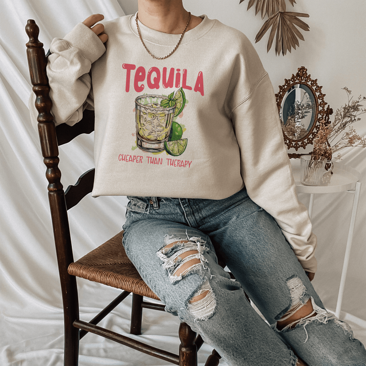 Humorous 'Tequila: Cheaper Than Therapy' Sweatshirt