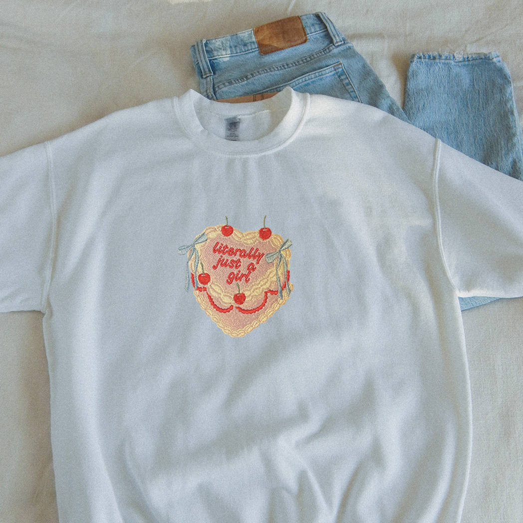 Cute Vintage-Inspired Retro Cake Embroidered Sweatshirt or T-Shirt