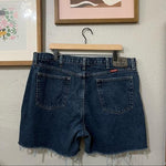 Custom Wrangler high waisted denim cutoff shorts in size 16