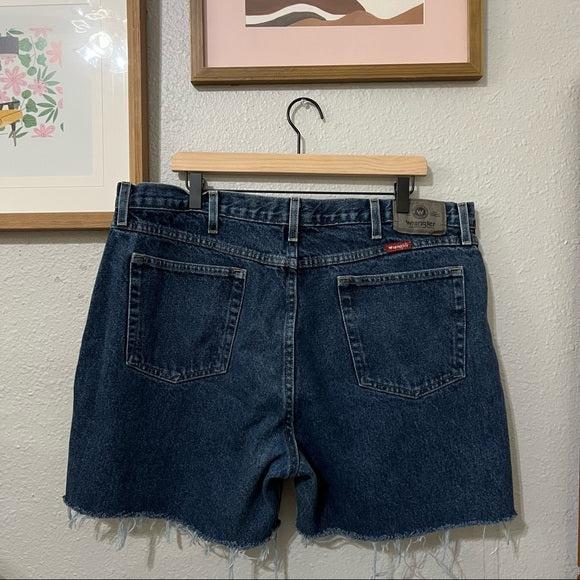 Custom Wrangler high waisted denim cutoff shorts in size 16