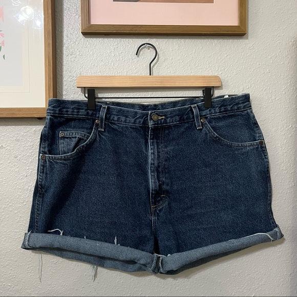 Custom Wrangler high waisted denim cutoff shorts in size 16