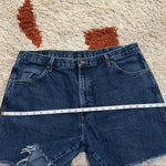 Custom Wrangler high waisted denim cutoff shorts in size 16