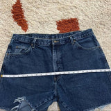Custom Wrangler high waisted denim cutoff shorts in size 16