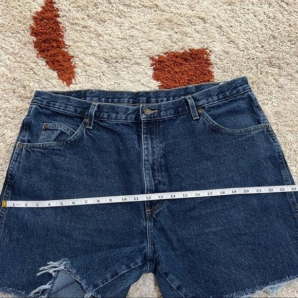 Custom Wrangler high waisted denim cutoff shorts in size 16
