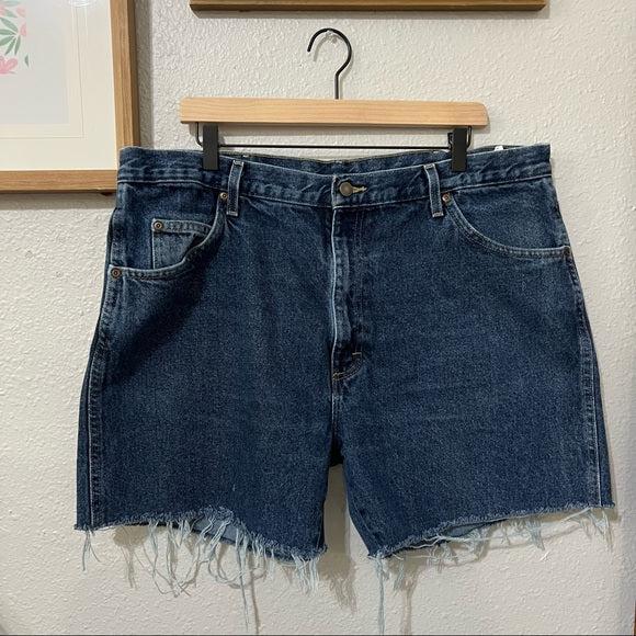 Custom Wrangler high waisted denim cutoff shorts in size 16