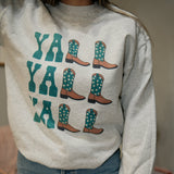 Yall Yall Yall Teal Cowboy Cowgirl Western Boots Sweatshirt