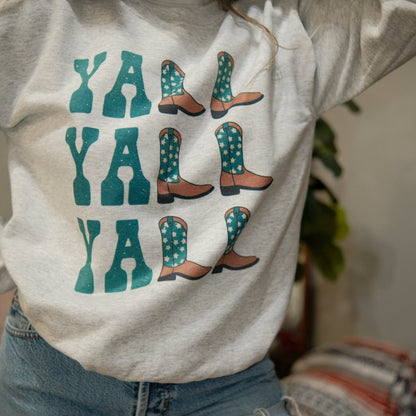 Yall Yall Yall Teal Cowboy Cowgirl Western Boots Sweatshirt
