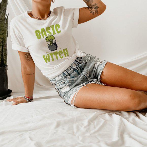 Green Basic Witch white T shirt