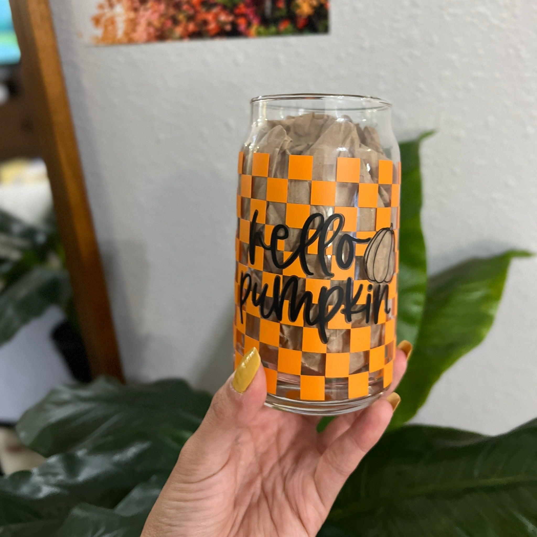 Hello pumpkin Libbey glass can