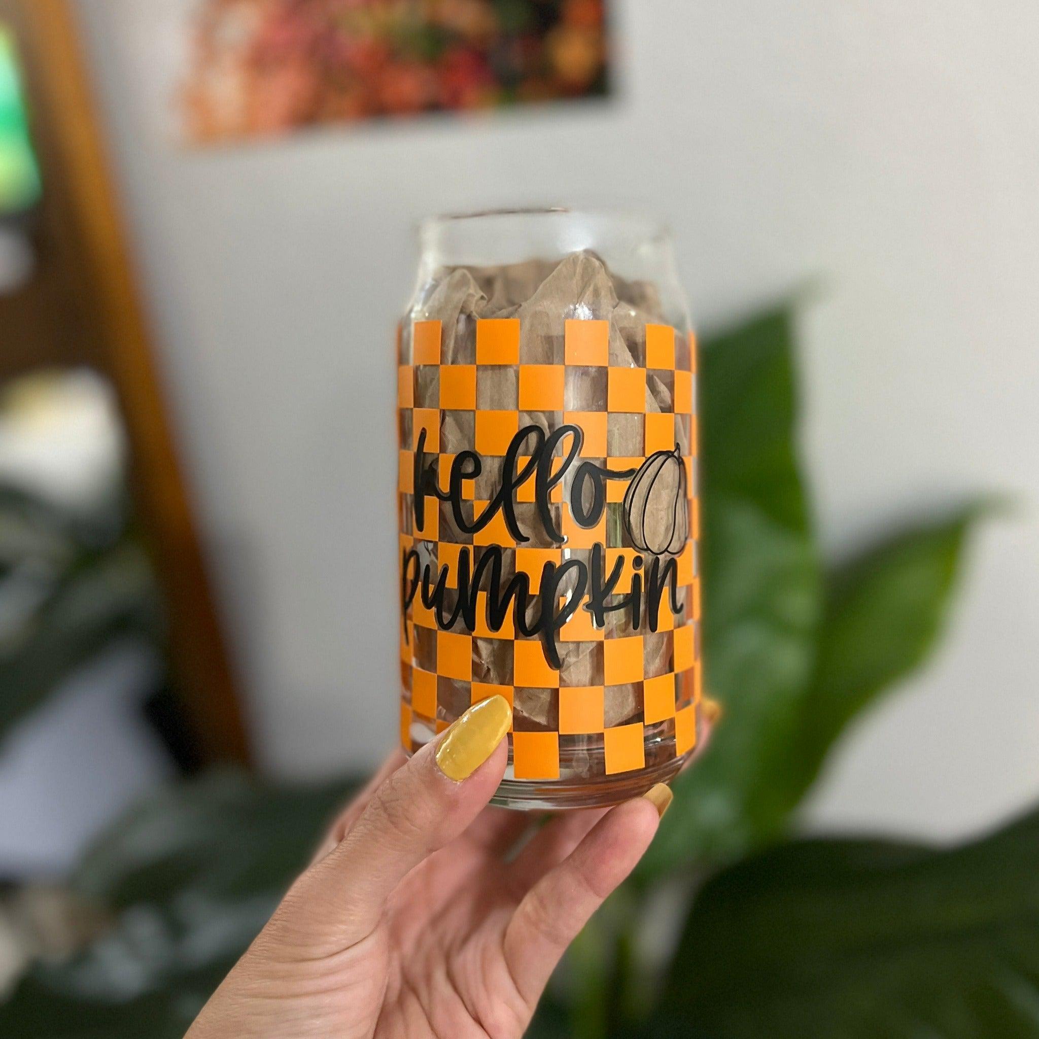 Hello pumpkin Libbey glass can
