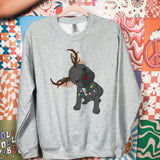 Holiday Frenchie with Antlers and Lights Sweatshirt
