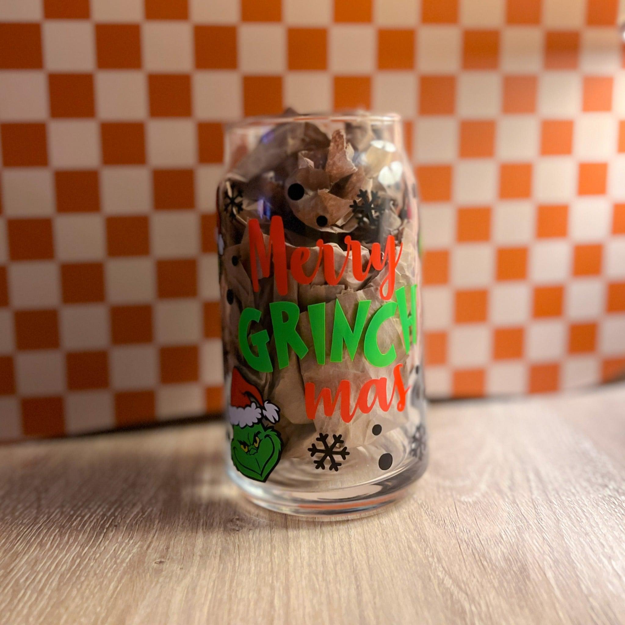 Merry Grinchmas 16 oz glass cup