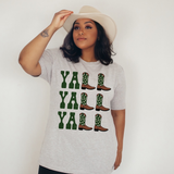 Yall Yall Yall Dark Green Cowboy Cowgirl Western Boots T Shirt