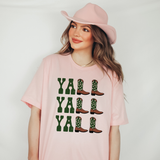 Yall Yall Yall Dark Green Cowboy Cowgirl Western Boots T Shirt