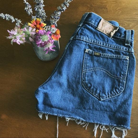 Vintage Distressed Lee High Waisted denim cutoffs size 26