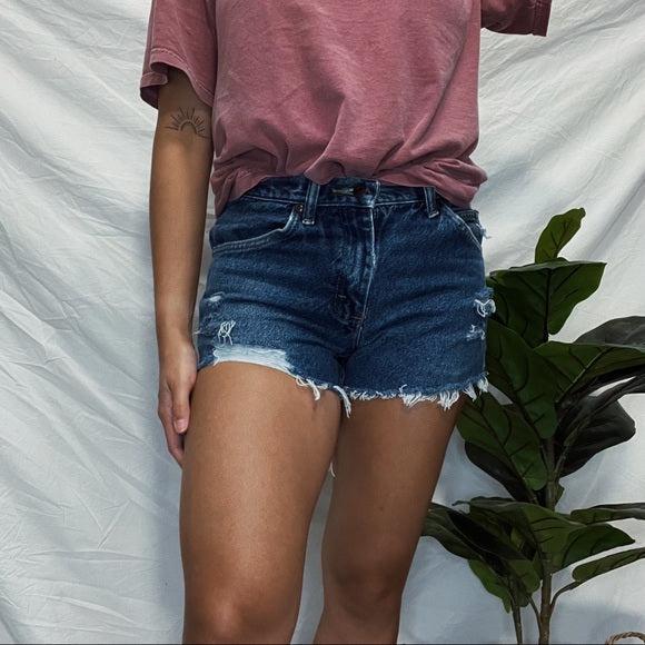 Vintage distressed Lee High Waisted denim cut offs size 26