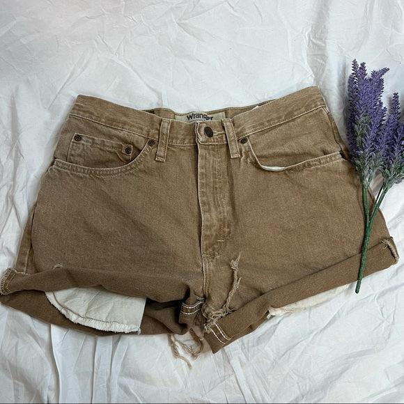 Wrangler tan/khaki High waisted denim Cutoffs. Waist Size 28