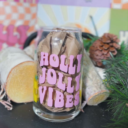Holly Jolly Vibes 16 Oz glass cup