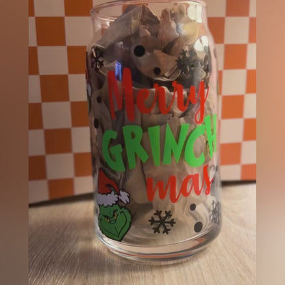 Merry Grinchmas 16 oz glass cup